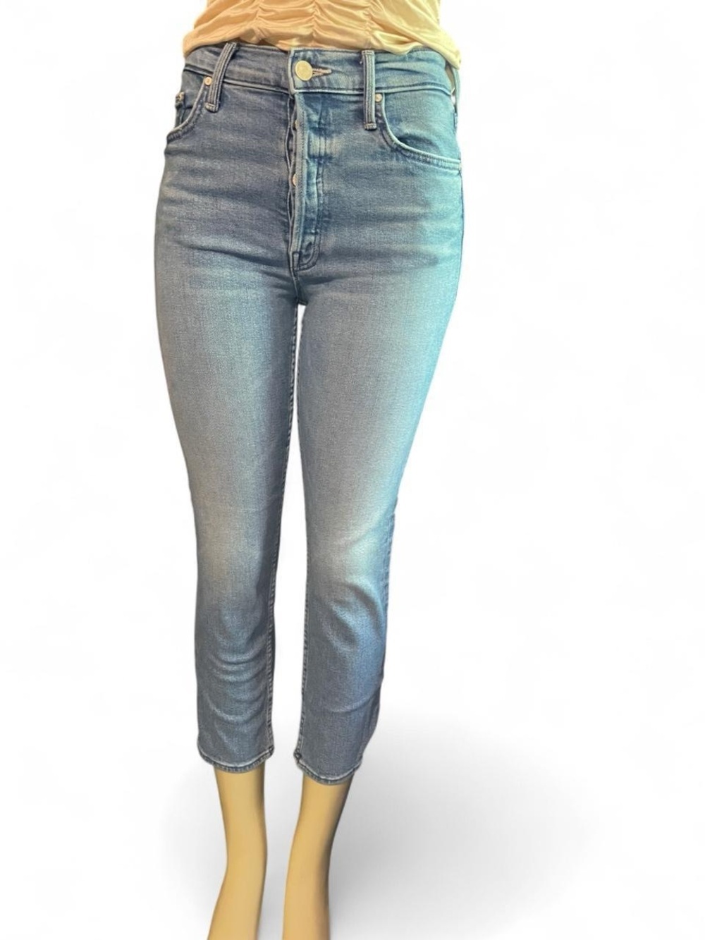 MOTHER Light Blue High-Rise Cropped Jeans